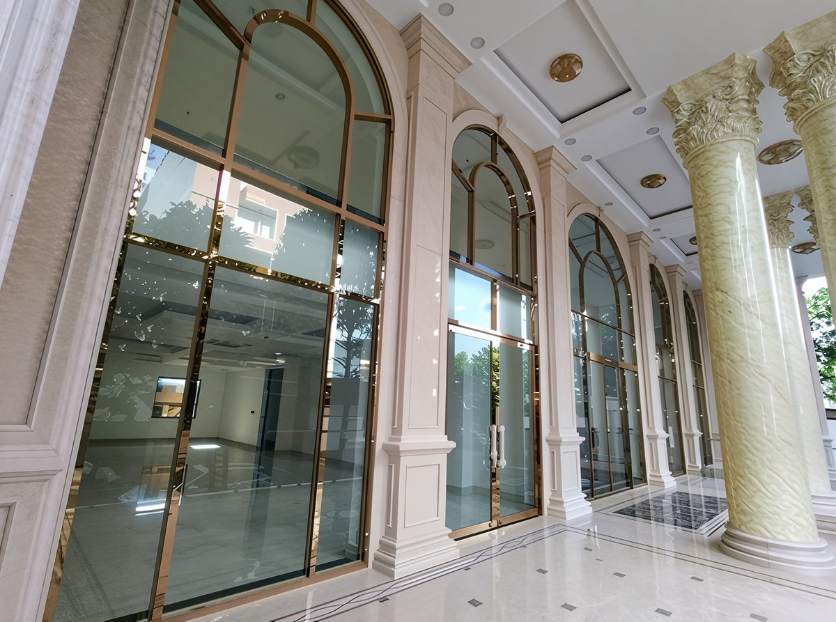 Cửa kính inox mạ vàng