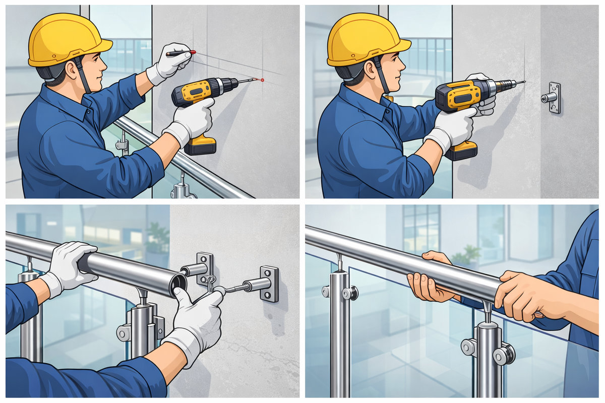 Lắp đặt tay vịn inox lan can