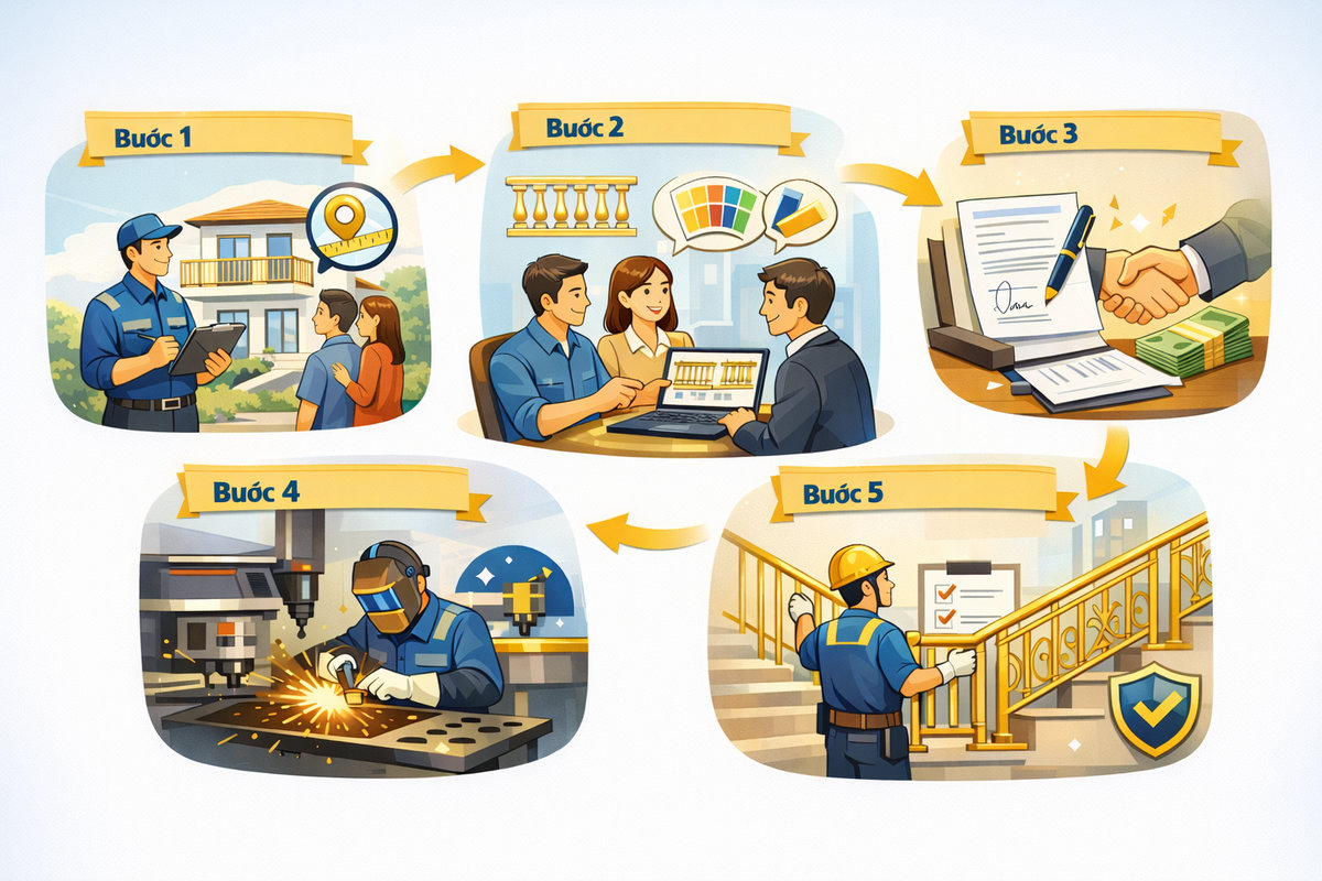 Mẫu lan can inox mạ vàng đẹp