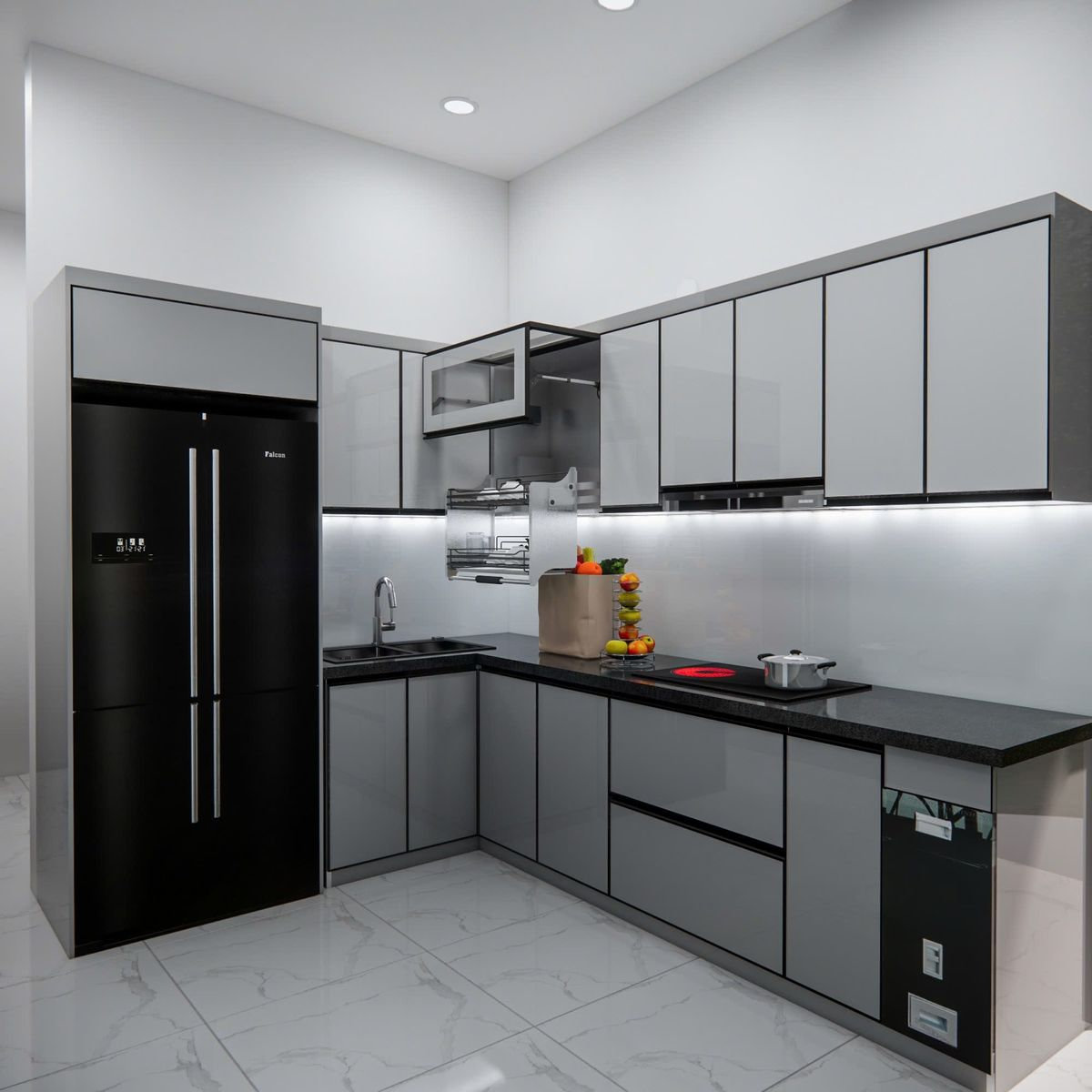 Mẫu tủ bếp inox kính cường lực hiện đại