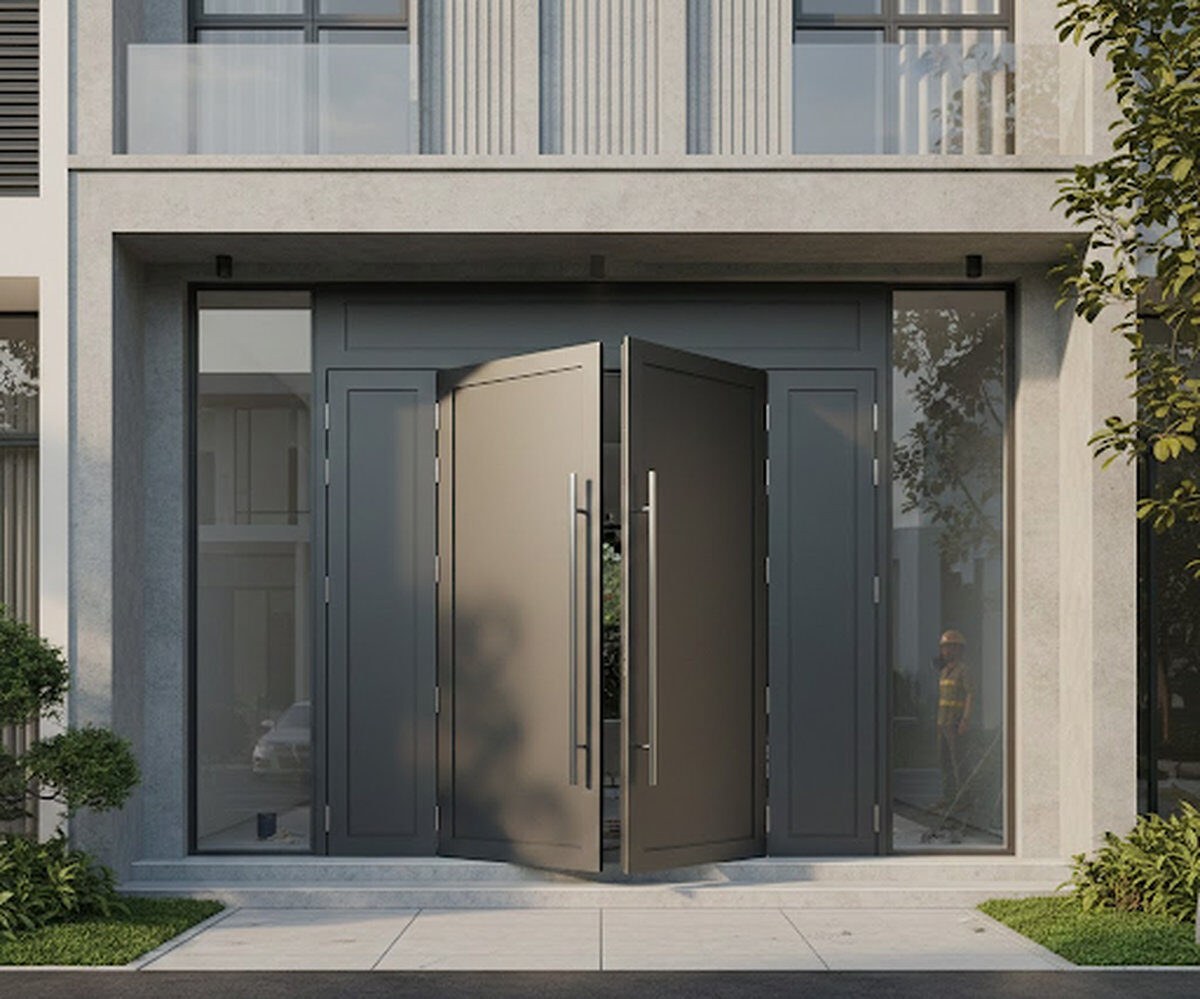 Thi công cửa inox 4 cánh sơn tĩnh điện