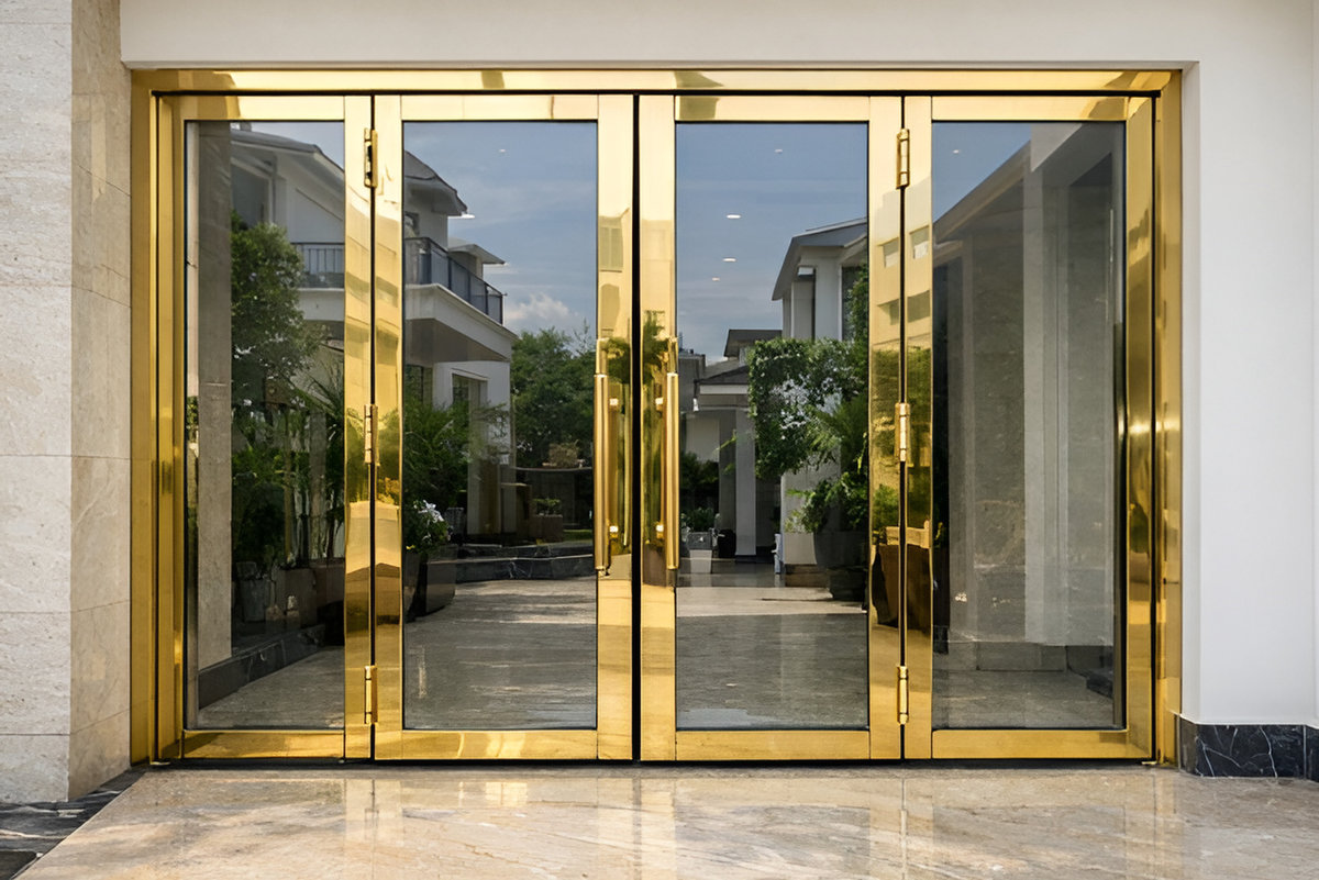 Thi công cửa kính inox mạ vàng