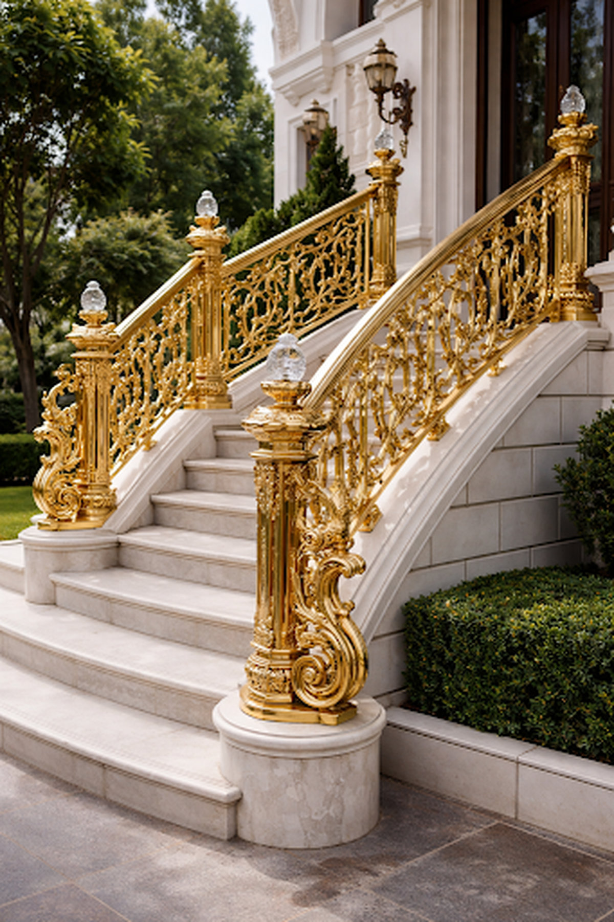 Thi công lan can inox mạ vàng