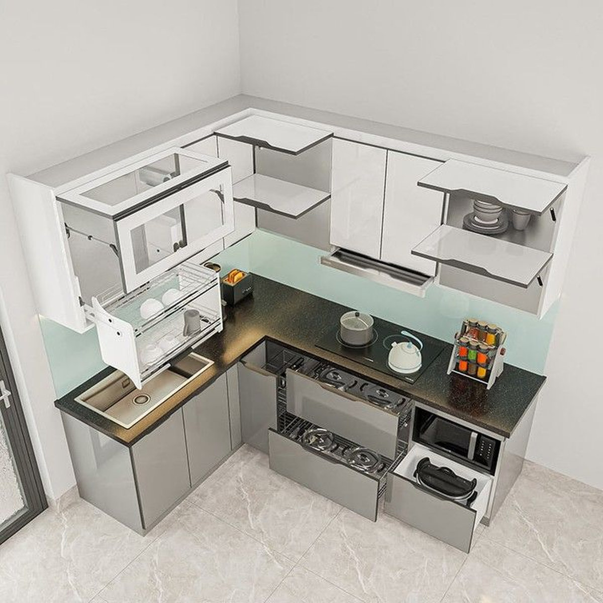 Tủ bếp inox kính cường lực TP.HCM