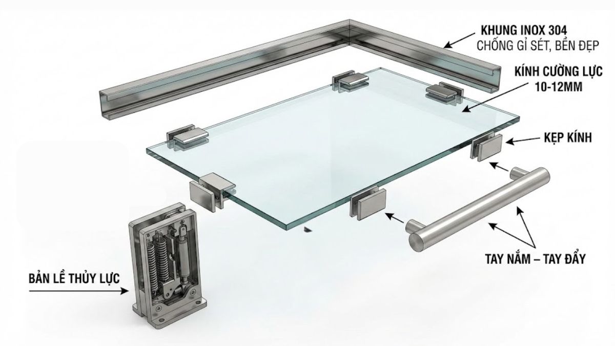 Cấu tạo cửa thủy lực khung inox