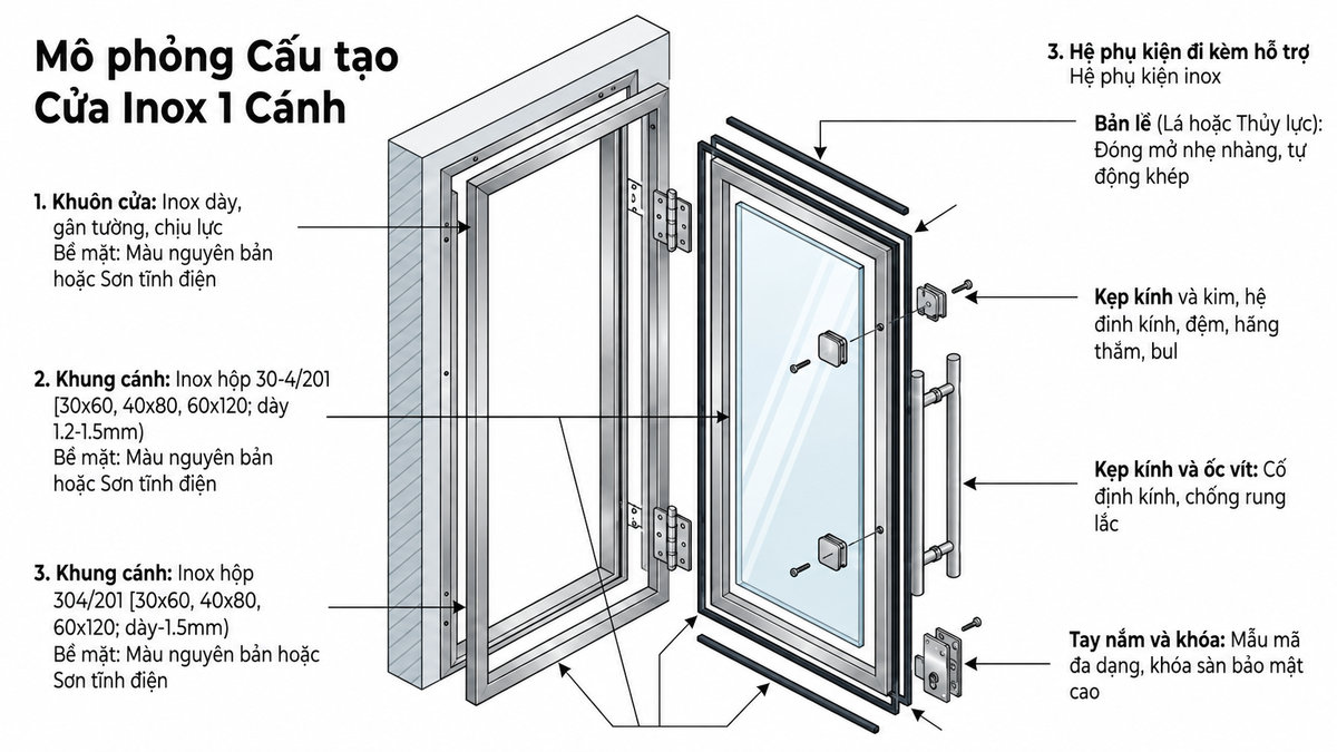 Cửa inox 1 cánh kín