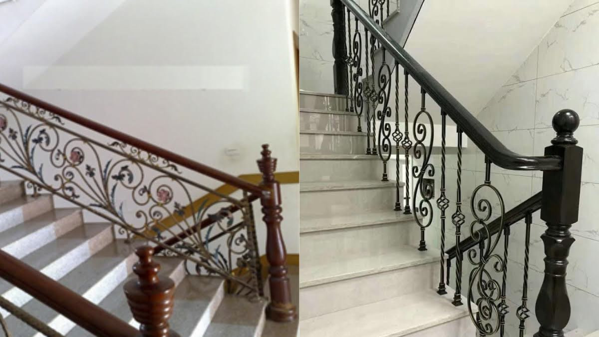 Lan can cầu thang inox tay vịn gỗ giá tốt