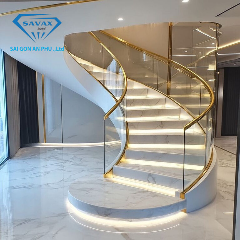 Lan can cầu thang kính inox