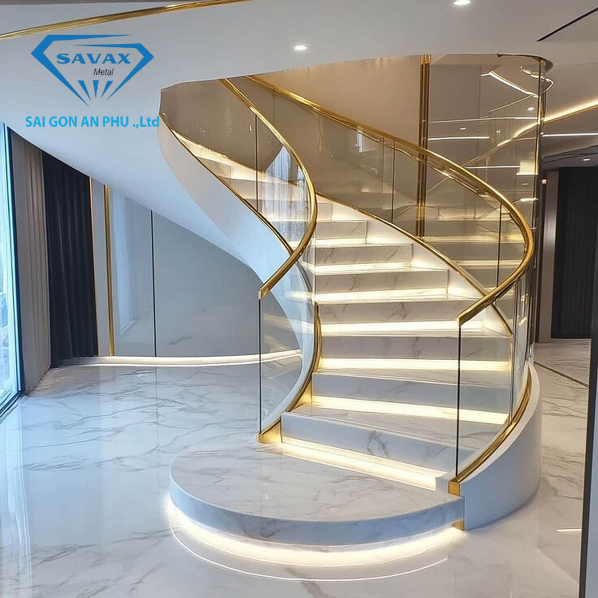 Lan can cầu thang kính inox