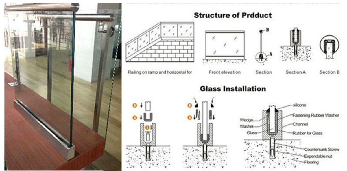 Lan can kính tay vịn inox