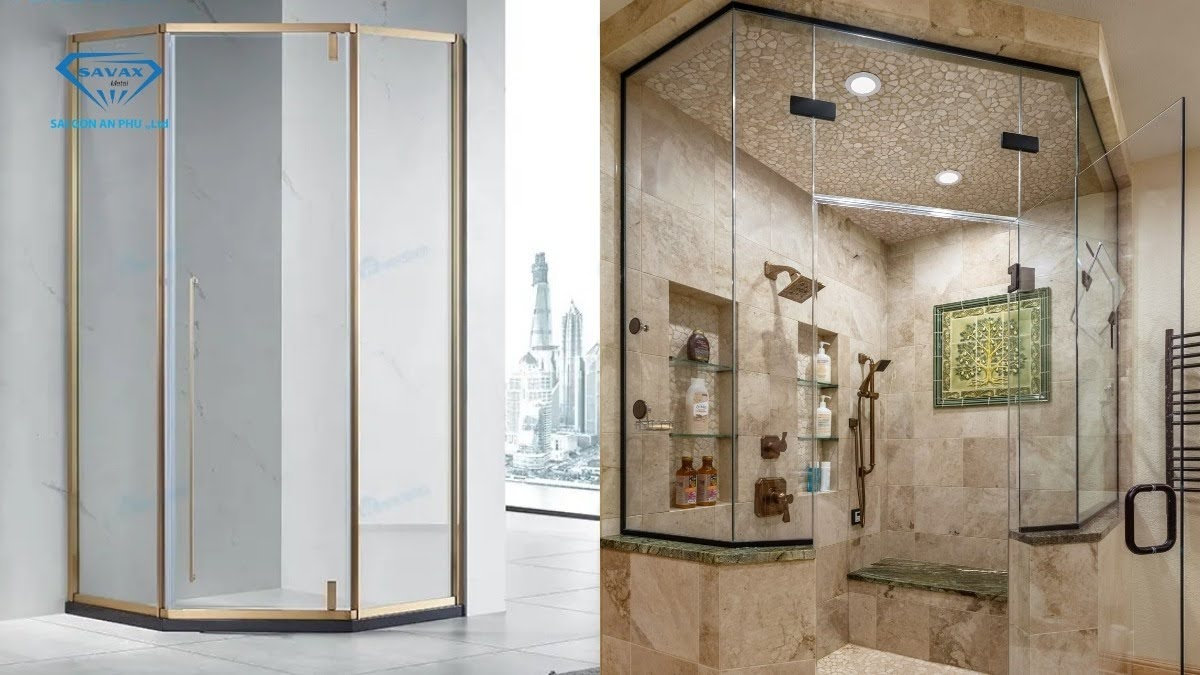 Thiết kế cabin tắm 135 độ cửa mở quay khung inox