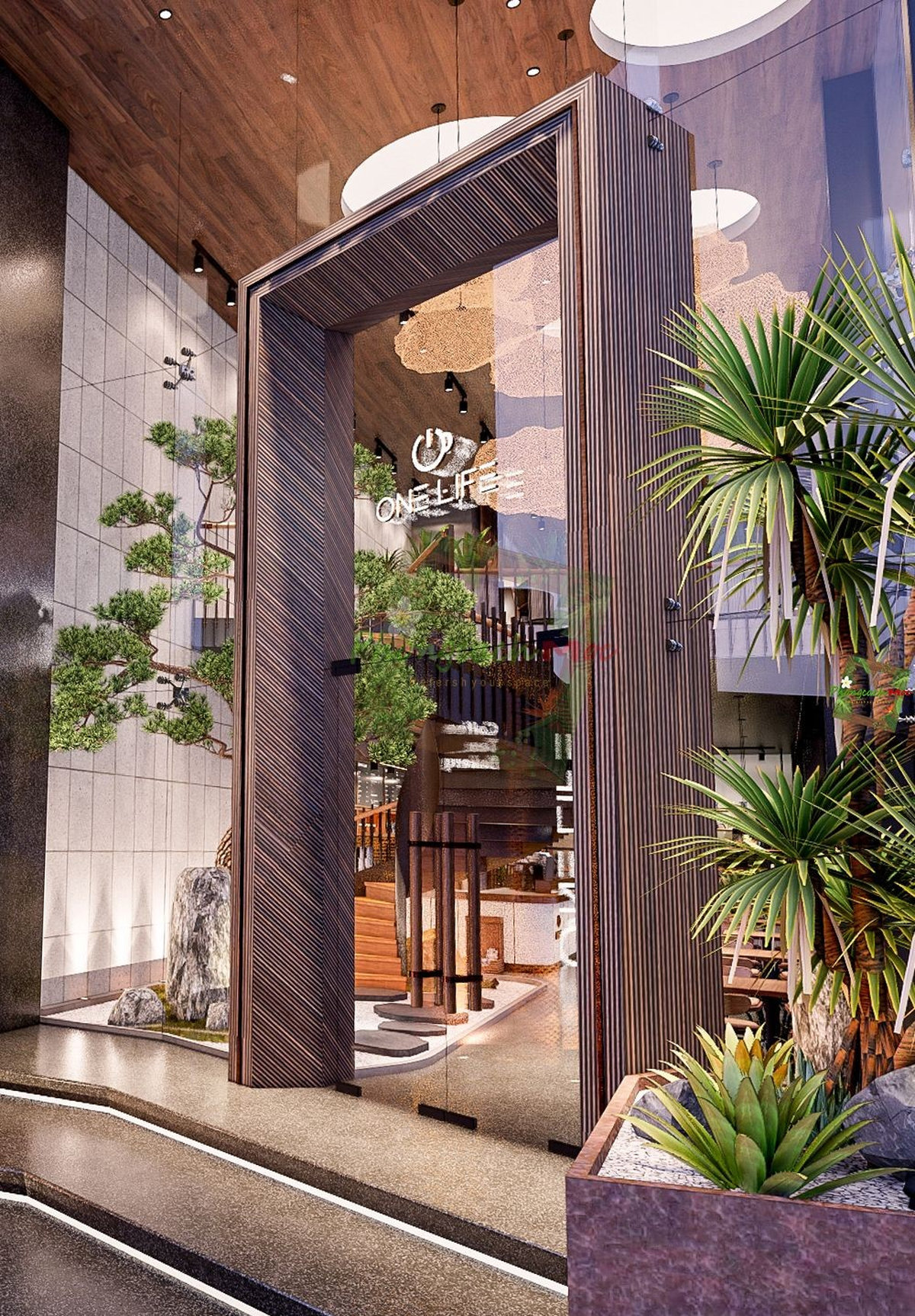 cửa bản lề sàn cho quán cà phê