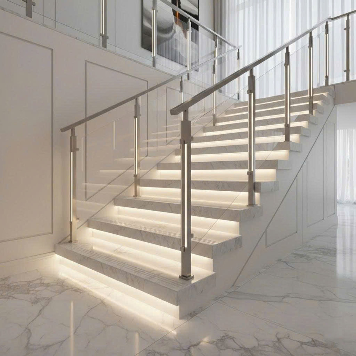Trụ cầu thang inox đèn led