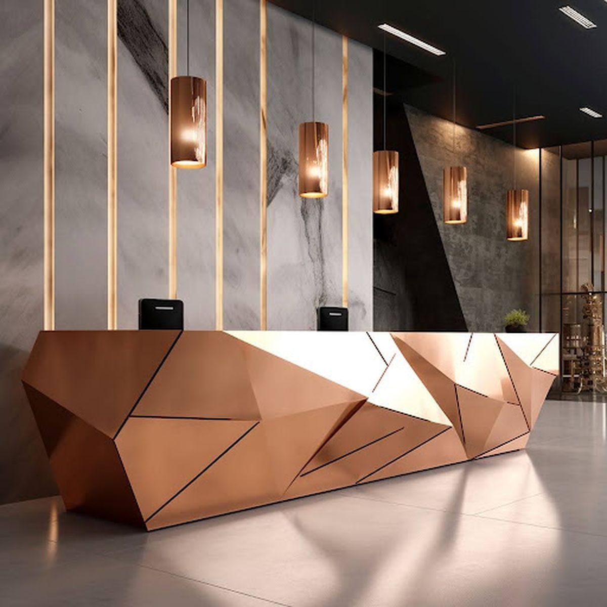 báo giá thiết kế quầy lễ tân inox mạ vàng